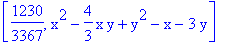 [1230/3367, x^2-4/3*x*y+y^2-x-3*y]